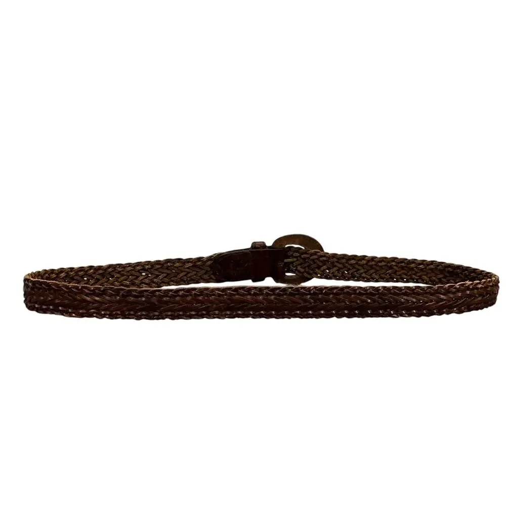 Vintage Western Brown Braided Woven Leather Belt Women 32”-36”